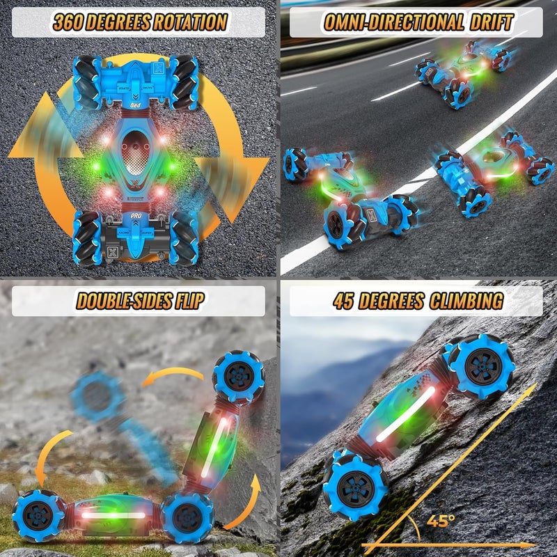 Pristar RC Car Toys for Boys Girls 6-12, Gesture Sensing RC Stunt Car 2.4Ghz 4WD Remote Control Car with Lights Music Double Sided Flip 360° Rotate Off-Road, Birthday Xmas Gifts for Kids Aged 6-12 - Image 5